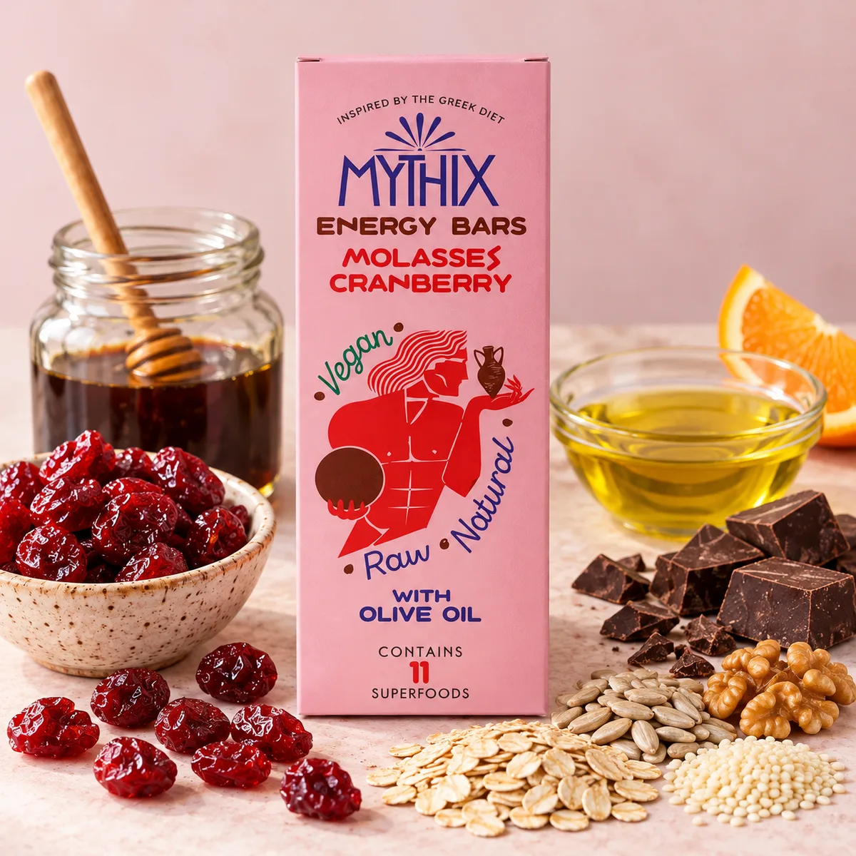 Χειροποίητη Μπάρα Ενέργειας με Μελάσα & Cranberry | MYTHIX
