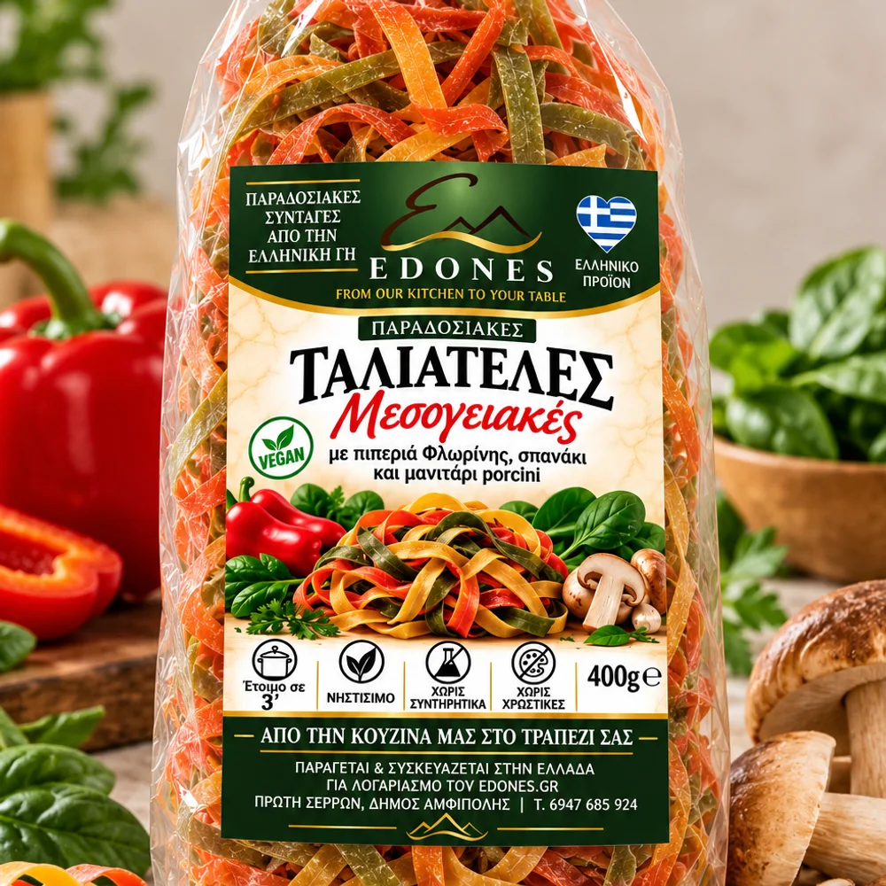 Ταλιατέλες Μεσογειακές με Πιπεριά Φλωρίνης, Σπανάκι & Μανιτάρι Porcini | EDONES